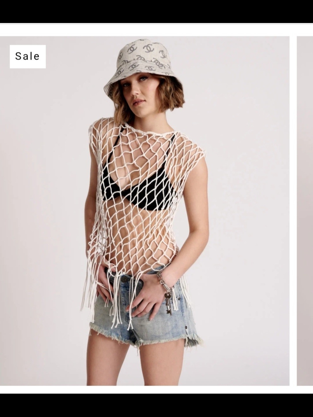 One Teaspoon White Net Beach Top